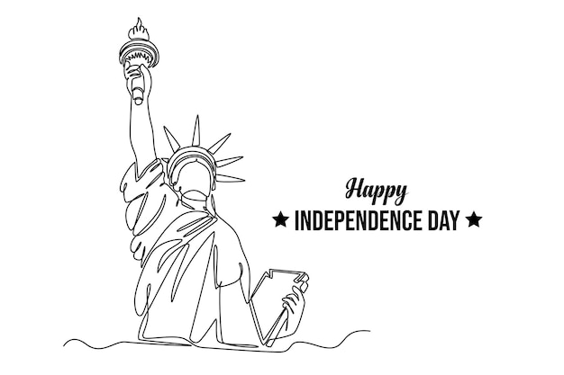 Dibujo continuo de una línea 4 de julio Concepto de Feliz Día de la Independencia Ilustración gráfica de vector de diseño de dibujo de una sola línea