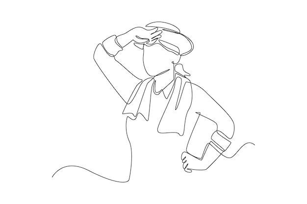 Dibujo continuo de una línea agricultora feliz con sombrero Concepto de agricultura Ilustración gráfica vectorial de diseño de dibujo de una sola línea