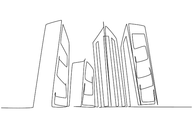 Dibujo continuo de una línea de altos rascacielos en la gran ciudad Arte de edificios de oficinas de negocios