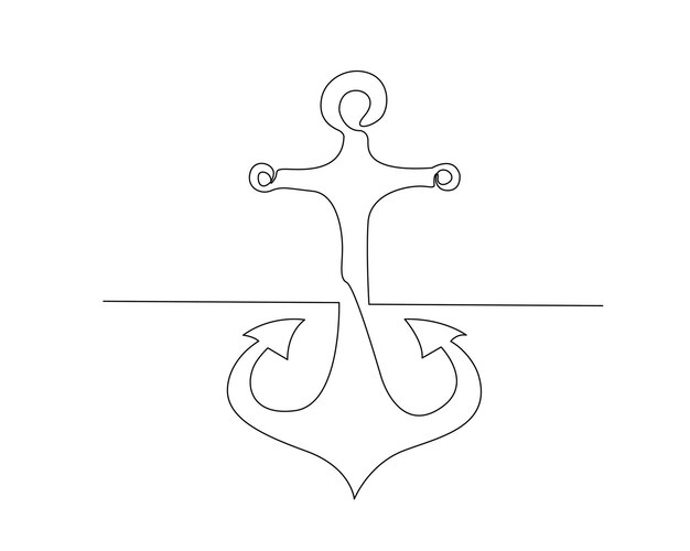 Dibujo continuo de una línea de ancla marina Ilustración de vector de arte de línea de ancla