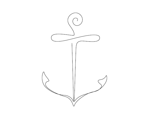 Dibujo continuo de una línea de ancla marina Ilustración de vector de arte de línea de ancla