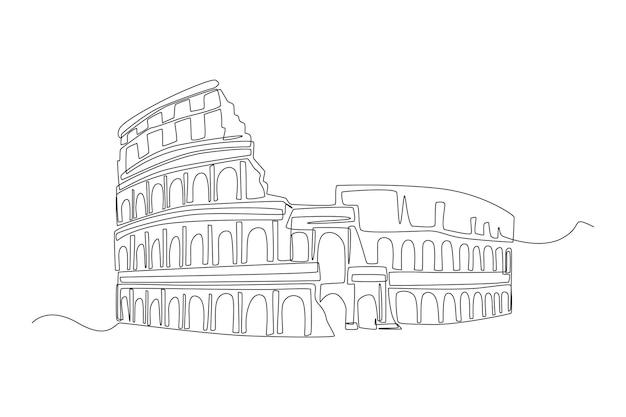 Dibujo continuo de una línea anfiteatro del coliseo en roma italia concepto emblemático diseño de dibujo de línea única ilustración gráfica vectorial