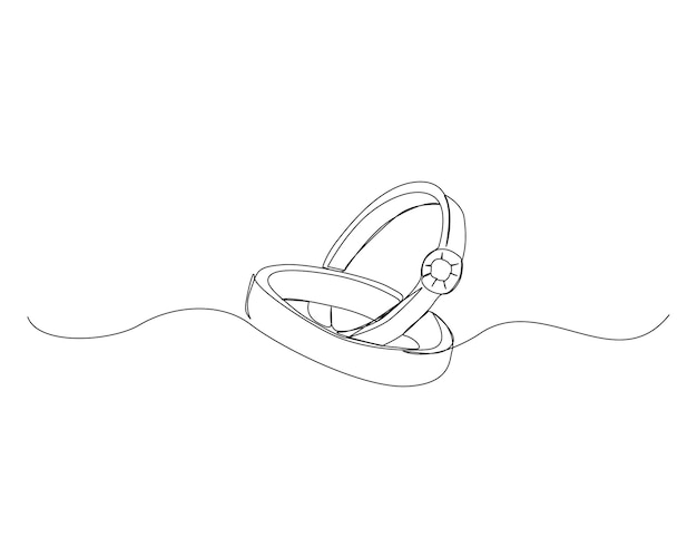 Dibujo continuo de una línea de anillos de bodas