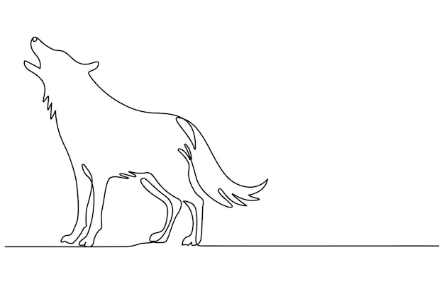 Dibujo continuo de una línea de animales lobo concepto diseño vectorial de contorno de línea única perro lobo
