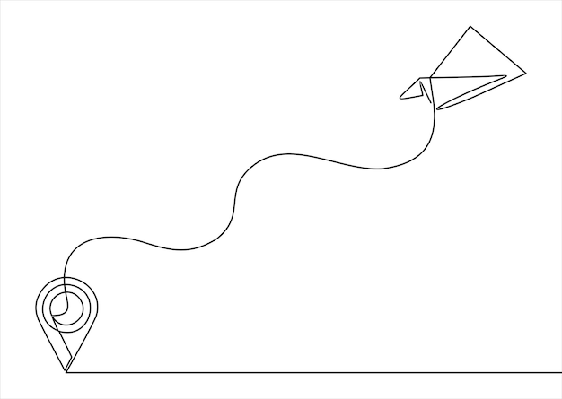 Dibujo continuo de una línea Apuntando a la ubicación en el plano del mapa y el papel