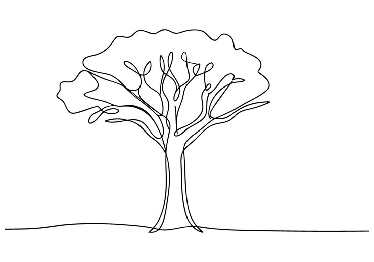 Vector dibujo continuo de una línea de un árbol arte minimalista de la naturaleza