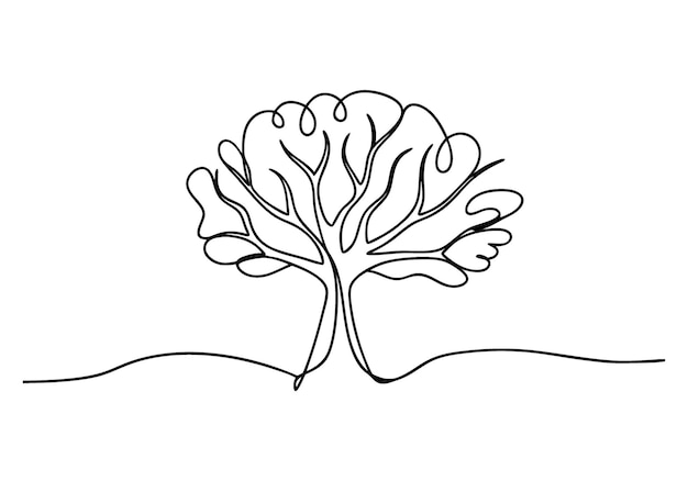 Dibujo continuo de una línea de un árbol Arte minimalista de la naturaleza