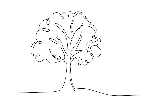 Dibujo continuo de una línea de un árbol Arte minimalista de la naturaleza