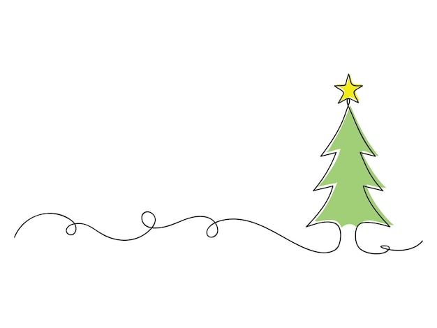 Dibujo continuo de una línea del árbol de Navidad con ilustración vectorial aislada de estrellas