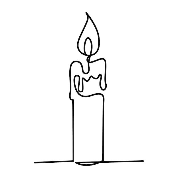 Dibujo continuo de una línea arte de luz de vela dibujo de una línea de vela fondo blanco