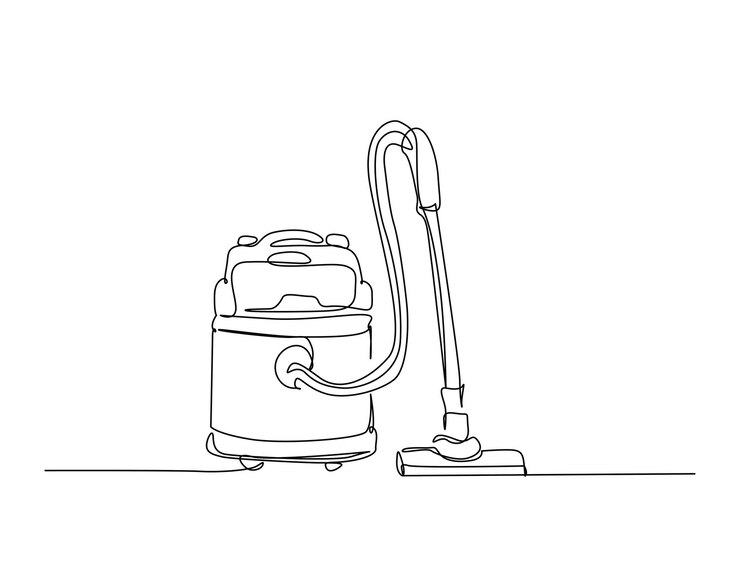 Vector dibujo continuo en una línea de la aspiradora de pisos