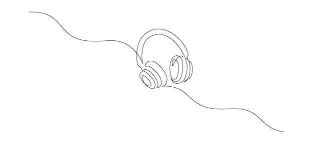 Dibujo continuo de una línea de auriculares para banner web de podcast Gadget de música y auriculares dispositivos en estilo lineal simple Estroco editable Doodle ilustración vectorial dibujada a mano