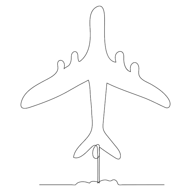 Vector dibujo continuo de una línea del avión de la ilustración vectorial del contorno