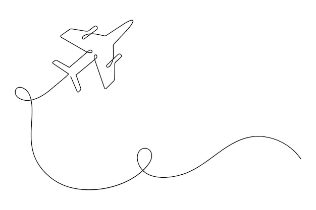 Dibujo continuo de una línea del avión Ruta del avión Concepto de negocio de viaje en estilo de línea simple