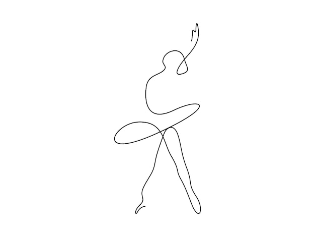 Dibujo continuo de una línea de bailarina de ballet de belleza femenina en ilustración vectorial de movimiento de elegancia