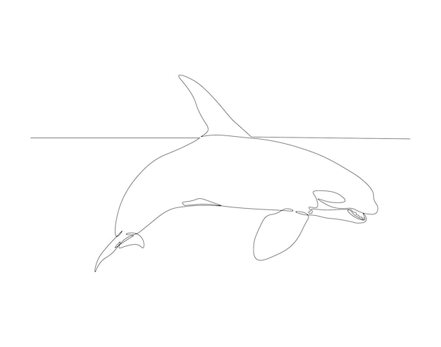 Dibujo continuo de una línea de ballena orca Una línea de matador de ballenas silvestres Bajo el concepto del océano Arte de línea continua Contorno editable