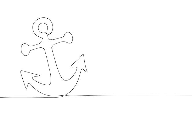 Dibujo continuo de una línea de banner de ancla Estilo lineal Doodle ilustración vectorial