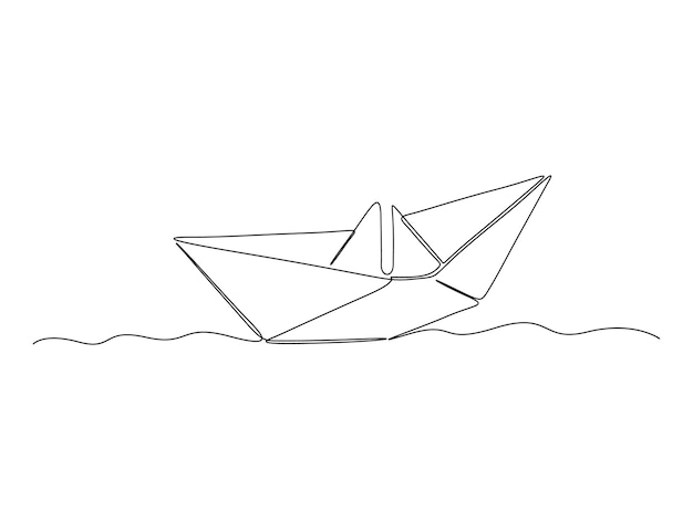 Dibujo continuo de una línea de un barco de papel origami concepto de juguete vector ilustración pro vector