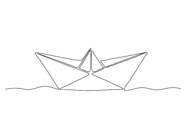 Dibujo continuo de una línea de un barco de papel origami concepto de juguete vector ilustración pro vector