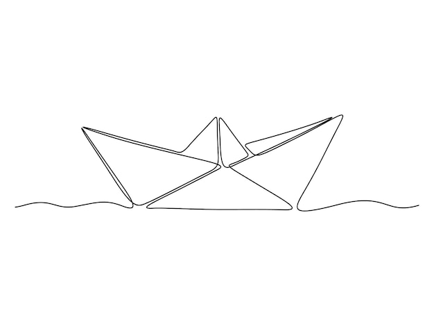 Dibujo continuo de una línea de un barco de papel origami concepto de juguete vector ilustración pro vector