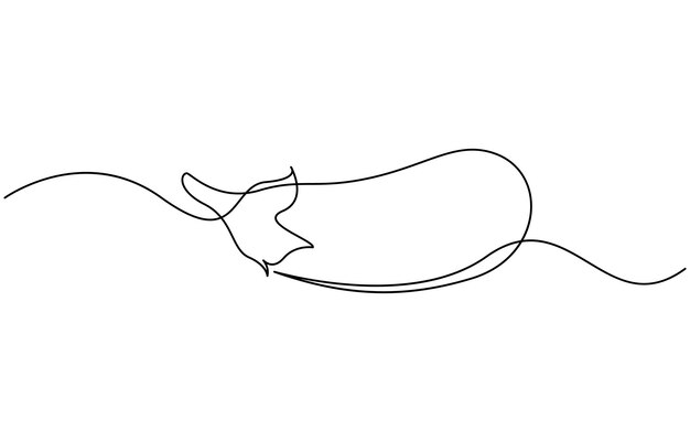 Dibujo continuo de una línea de berenjena orgánica sana entera para la recolección de la identidad del logotipo