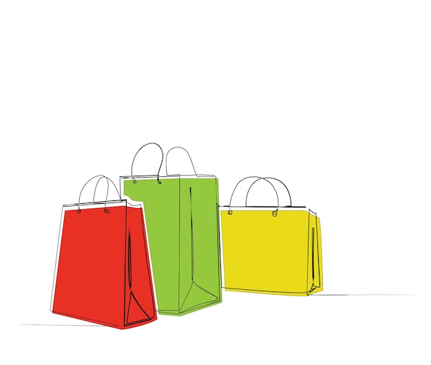 Dibujo continuo de una línea de la bolsa de compras