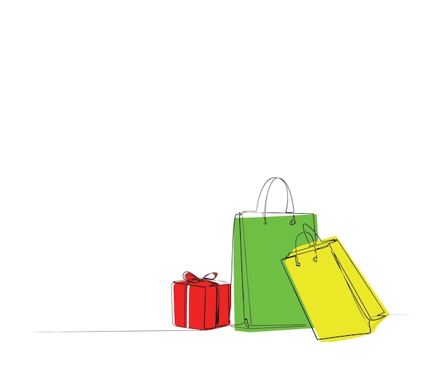 Dibujo continuo de una línea de la bolsa de compras