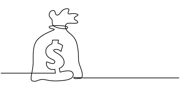 Un dibujo continuo de una línea de la bolsa de dinero Un dibujo de una línea ilustración de una bolsa de dinero Icono de negocio