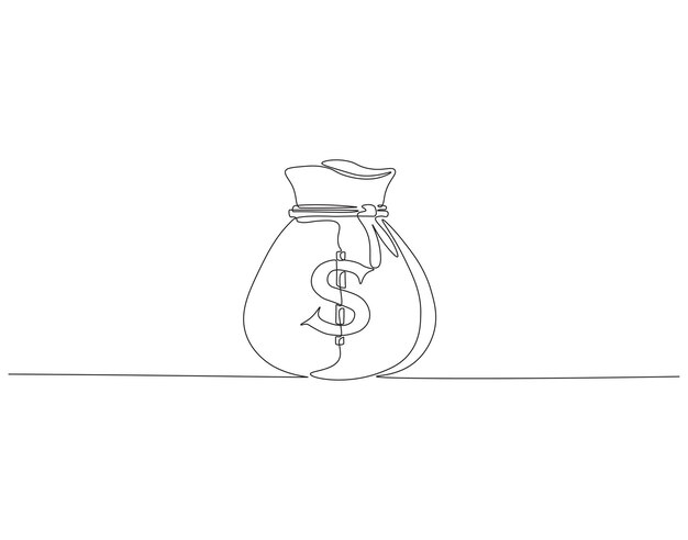 Un dibujo continuo de una línea de la bolsa de dinero Un dibujo de una línea ilustración de la mochila de dinero Icono de negocio Concepto de ahorro de dinero Arte de línea continua Esbozo editable