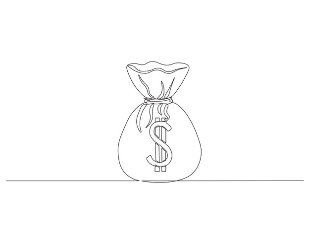 Un dibujo continuo de una línea de la bolsa de dinero Un dibujo de una línea ilustración de la mochila de dinero Icono de negocio Concepto de ahorro de dinero Arte de línea continua Esbozo editable