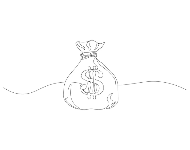 Un dibujo continuo de una línea de la bolsa de dinero Un dibujo de una línea ilustración de la mochila de dinero Icono de negocio Concepto de ahorro de dinero Arte de línea continua Esbozo editable