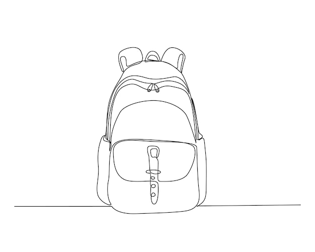 Dibujo continuo de una línea de bolsa o mochila escolar