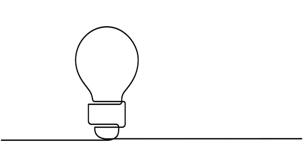 Dibujo continuo de una línea de bombilla de luz eléctrica Concepto de aparición de ideas Ilustración vectorial