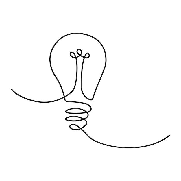 Un dibujo continuo de una línea de la bombilla símbolo idea y diseño de creatividad
