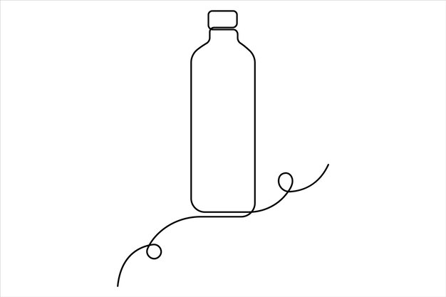 Dibujo continuo de una línea de la botella de plástico de la ilustración vectorial del contorno del diseño