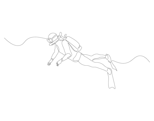 Dibujo continuo de una línea de buzo submarino en el agua Ilustración de dibujo de una línea