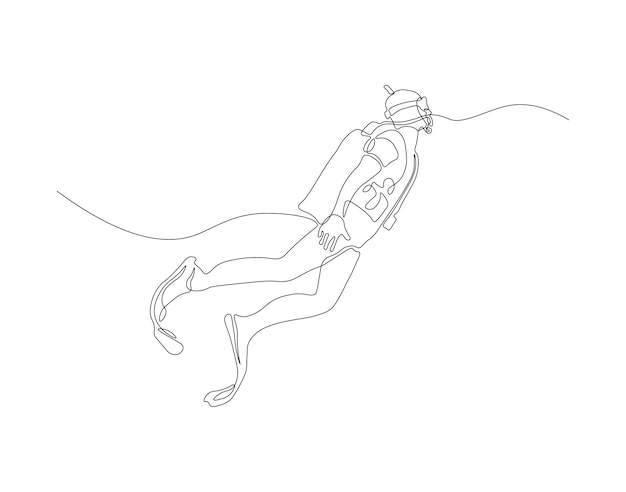 Dibujo continuo de una línea de buzo submarino en el agua Ilustración de dibujo de una línea