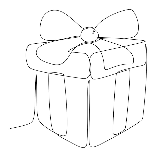 Dibujo continuo de una línea de caja de regalo con arco dibujo de una línea en estilo lineal simple