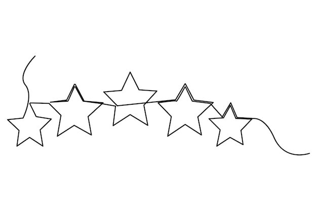 Dibujo continuo de una línea de calificación de cinco estrellas Concepto de servicio de calificación y reseñas de clientes
