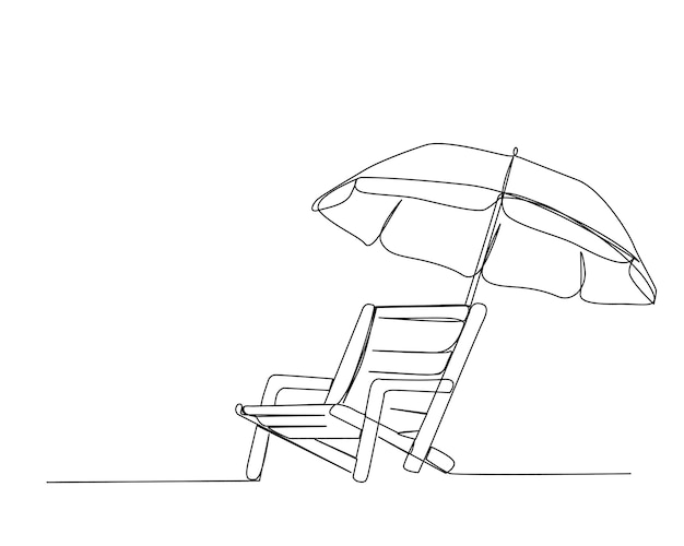 Dibujo continuo de una línea de una cama de sol de playa