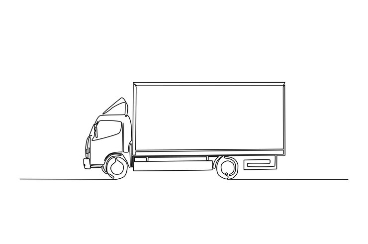 Vector dibujo continuo de una línea de camión de carga