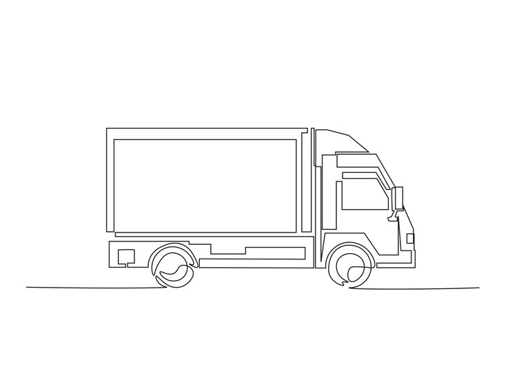 Vector dibujo continuo de una línea del camión de entrega
