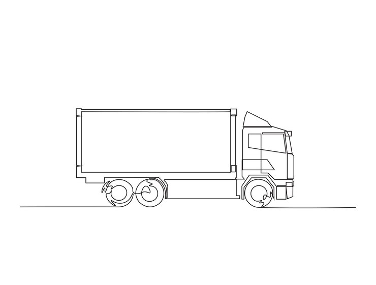 Vector dibujo continuo de una línea del camión de entrega