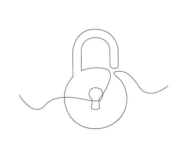 Dibujo continuo de una línea de candado de metal Ilustración de vector de símbolo de signo de seguridad de candado