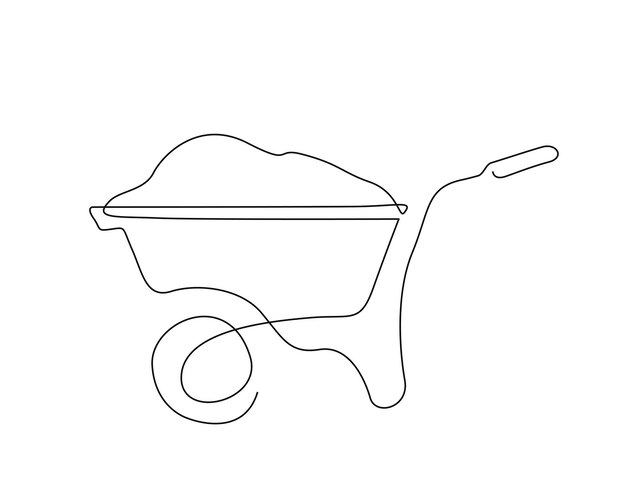 Dibujo continuo de una línea de carretilla de jardinería