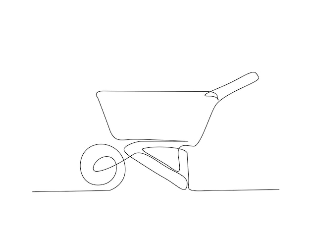Dibujo continuo de una línea de carretilla de jardinería