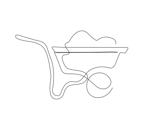 Dibujo continuo de una línea de carretilla de jardinería