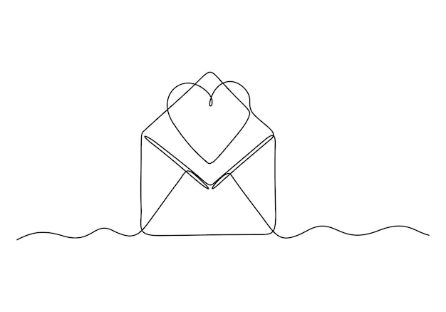Dibujo continuo de una línea Carta de amor con corazón Ilustración vectorial del día de San Valentín