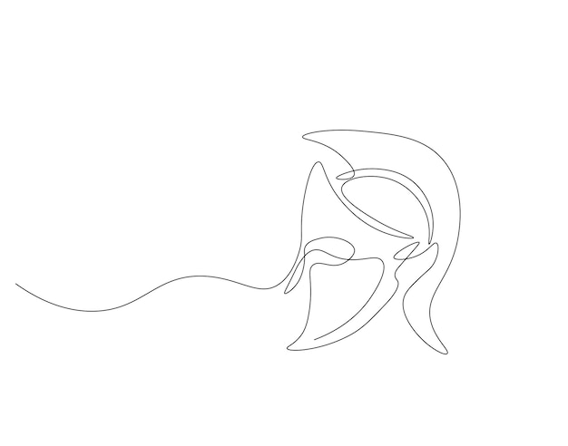 Dibujo continuo de una línea del casco de Esparta Ilustración de un dibujo de una línea Casco espartano del guerrero romano Concepto de guerrero griego antiguo Arte de línea continua Esbozo editable
