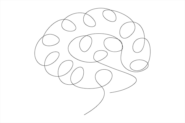 Dibujo continuo de una línea del cerebro humano dibujado a mano en estilo minimalismo Ilustración artística de línea cerebral